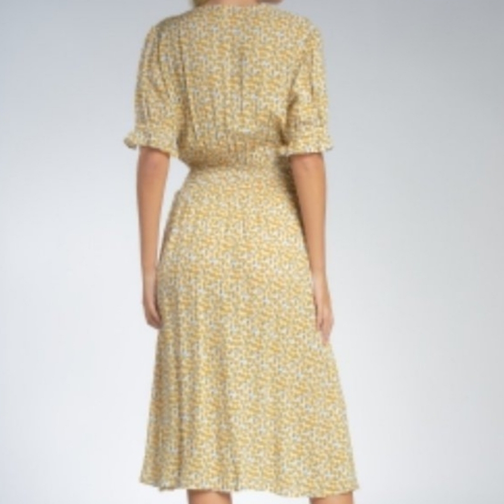Elan Daisy Yellow Floral Crochet Trim Midi Dress Cottagecore Boho Smocked Small - Picture 11 of 12